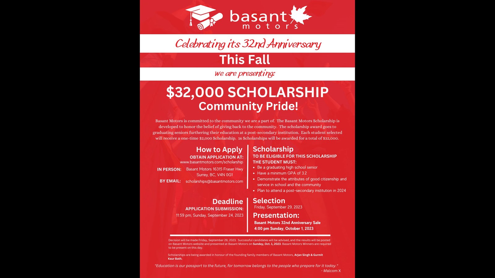 The 2023 Basant Motors Scholarship